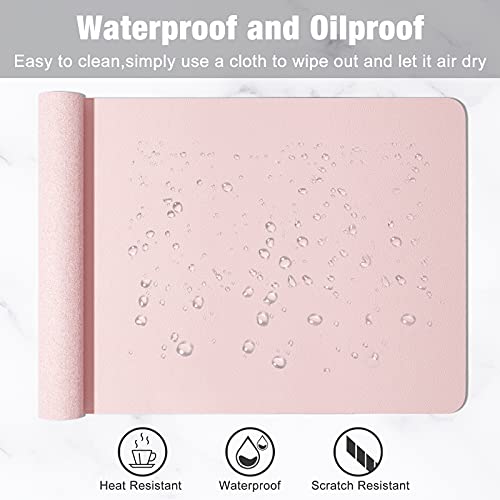 Hsurbtra Desk Pad, 30" x 14" PU Leather Desk Mat, XL Extended Mouse Pad, Waterproof Desk Blotter Protector, Ultra Thin Large Laptop Keyboard Mat, Non-Slip Desk Writing Pad for Office Home, Pink