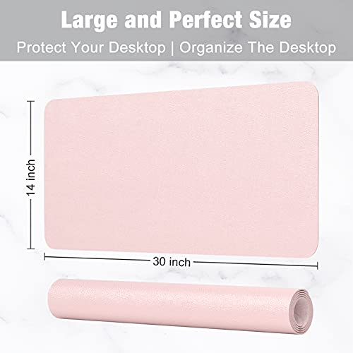 Hsurbtra Desk Pad, 30" x 14" PU Leather Desk Mat, XL Extended Mouse Pad, Waterproof Desk Blotter Protector, Ultra Thin Large Laptop Keyboard Mat, Non-Slip Desk Writing Pad for Office Home, Pink