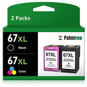 Palmtree Remanufactured Ink Cartridge Replacement for 67XL 67 XL for Deskjet 2755e 2755 2752 2752e Envy 6455e 6055e 6055 6052 6075 Deskjet Plus 4152 4155 4155e Printer (1 Black, 1 Tri-Color)