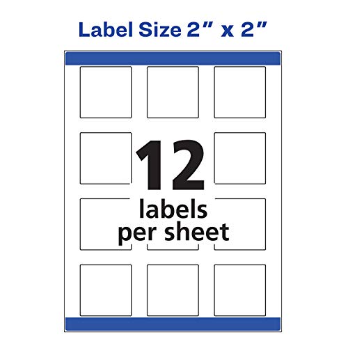 Avery Square Labels for Laser & Inkjet Printers, Sure Feed, 2" x 2", 300 White Labels (22806)