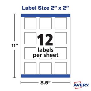 Avery Square Labels for Laser & Inkjet Printers, Sure Feed, 2" x 2", 300 White Labels (22806)