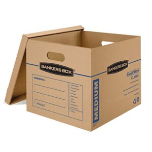 Bankers Box SmoothMove Classic Moving Boxes, Tape-Free Assembly, Easy Carry Handles, Medium, 18 x 15 x 14 Inches, 20 Pack (8817202)