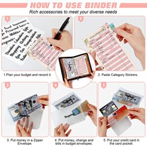 Budget Binder with Zipper Envelopes, Cash Envelopes for Budgeting with Planner A6 Binder & Calculator, Money Organizer for Cash and Card & Sticker Labels for Office School Home Shopping (Pink)