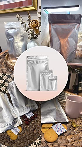 100 Mylar Bags For Food Storage - 10 mil 1 Gallon (25pc), 8 mil 1 Quart (35pc, 6 mil 1/2 Pint (40pc, Stand Up Resealable Mylar Bags With Oxygen Absorbers 300CC Packing Ziplock Sealable Milar Myler Bag