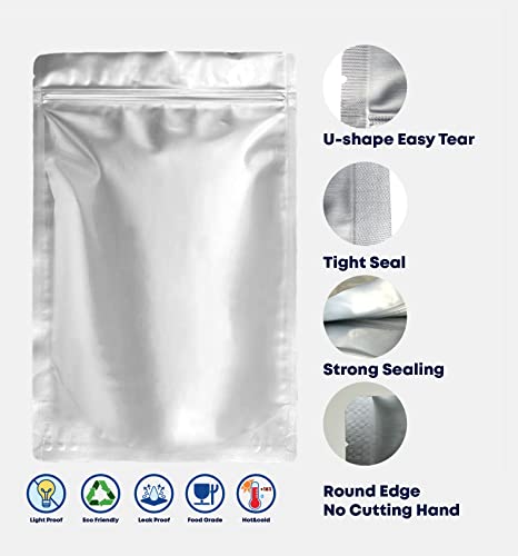 100 Mylar Bags For Food Storage - 10 mil 1 Gallon (25pc), 8 mil 1 Quart (35pc, 6 mil 1/2 Pint (40pc, Stand Up Resealable Mylar Bags With Oxygen Absorbers 300CC Packing Ziplock Sealable Milar Myler Bag