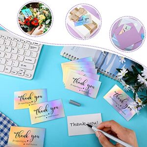 620 Pieces Thank Cards and Stickers Set Thank Gold Foil Stickers Thank for Supporting My Small Business Stickers with Resealable Packaging Bag, Suitable for Business Owners(Holographic)