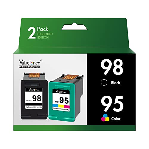 Valuetoner Remanufactured Ink Cartridge Replacement for HP 98 C9364WN & 95 C8766WN for Officejet 150 100 6310, PhotoSmart 8050 C4180 C4150, Deskjet 460 5940 Printer (1 Black, 1 Tri-Color, 2 Pack)