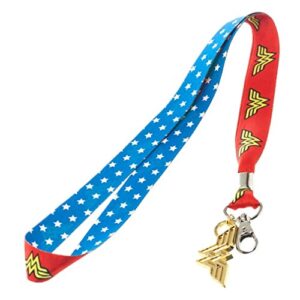 wonder woman lanyard with metal charm and clear id holder