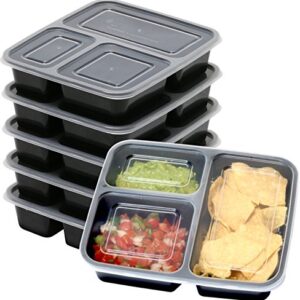 6 Pack - SimpleHouseware 3 Compartment Food Grade Meal Prep Storage Container Boxes (36 ounces)