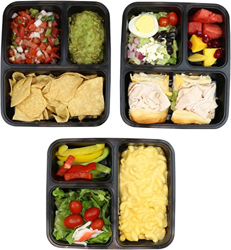 6 Pack - SimpleHouseware 3 Compartment Food Grade Meal Prep Storage Container Boxes (36 ounces)