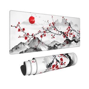 watercolor cherry blossom mouse pad 31.5×11.8 inch pink full desk japanese sakura mousepad extended large non-slip rubber base waterproof big keyboard mat with stitched edges for gaming and office
