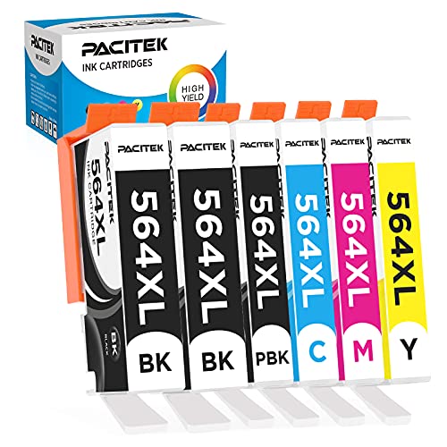 PACITEK 6 Pack 564XL Ink Cartridge Compatible for HP Photosmart 5520 6520 7520 5510 6510 7510 7525 B8550 Prem ium C309A C410A Officejet 4620 Deskjet 3520