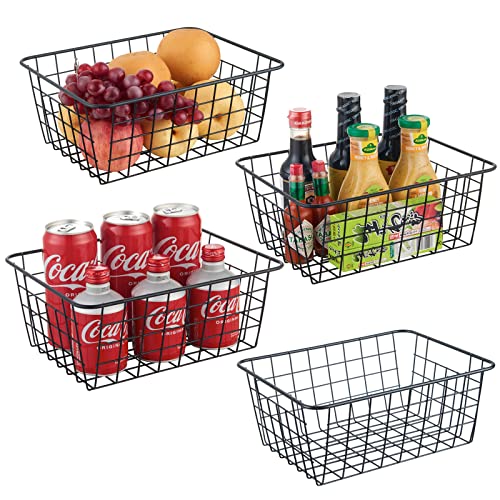 Wire Storage Baskets, Household Pantry Baskets 4 Pack, Wire Baskets For Organizing, Countertop, Closet, Bedroom, Bathroom, Make Life Tidier Metal Basket