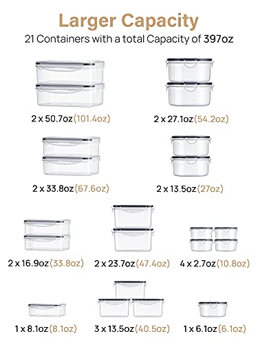 Kootek Food Storage Containers 21 Pack with Lids, Kitchen Airtight Meal Prep Container Reusable Pantry Organization and Storage Plastic Lunch Box Leak Proof Microwavable Dishwasher Safe