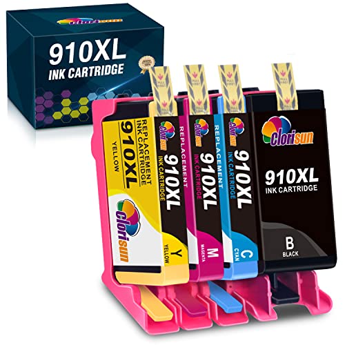 Clorisun 910 910XL Upgraded Ink Cartridge Compatible for HP 910 910XL with Newest Chip OfficeJet Pro 8025 8020 8035 8028 8022 8010 8015 8018 Printer (Black Cyan Magenta Yellow 4-Pack)