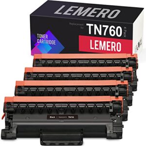 lemero tn-760 compatible toner cartridge replacement for brother tn760 tn730 for brother printer hl-l2350dw, hl-l2370dw, hl-l2395dw, hl-l2390dw, mfc-l2710dw, mfc-l2750dw (black high yield, 4 pack )