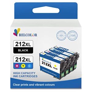 relcolor remanufactured ink cartridge replacement for epson 212xl t212xl 212 xl t212 for expression home xp-4100 xp-4105 workforce wf-2830 wf-2850 printer (1 black 1 cyan 1 magenta 1 yellow 4 pack)