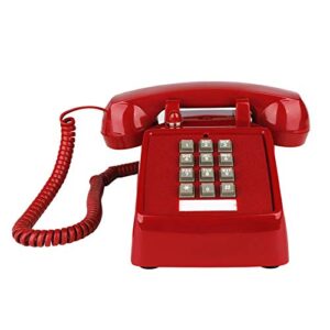 YOPAY Single Line Corded Desk Telephone, Home Emergency Intuition Amplified Retro Phone, Classic Dial Button Phone, Red