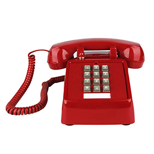 YOPAY Single Line Corded Desk Telephone, Home Emergency Intuition Amplified Retro Phone, Classic Dial Button Phone, Red