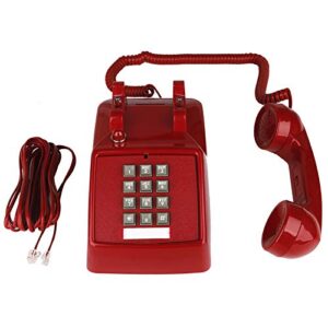 YOPAY Single Line Corded Desk Telephone, Home Emergency Intuition Amplified Retro Phone, Classic Dial Button Phone, Red