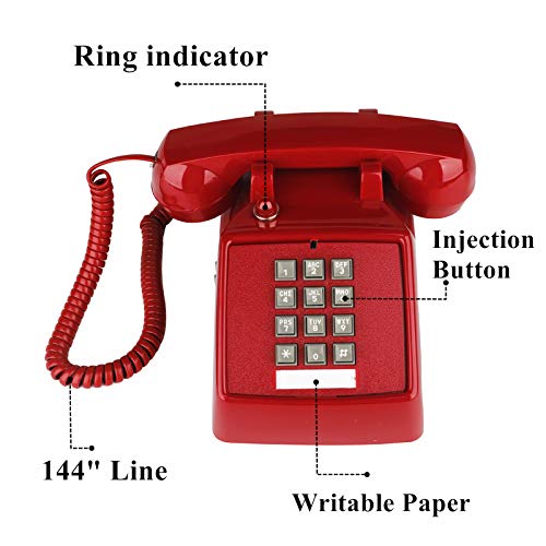 YOPAY Single Line Corded Desk Telephone, Home Emergency Intuition Amplified Retro Phone, Classic Dial Button Phone, Red