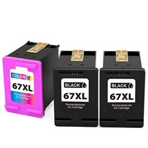 67xl ink cartridge black color combo pack | high-yield | 3 pack,replacement for hp 67 xl 67xl,works with hp deskjet 2755e, 4155e, 4155, envy pro 6455e envy 6055 6055e, hp67, hp67xlblk tricolor combo