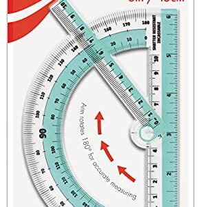 Helix Swing Arm Protractor, 180 Degree, 6 Inch, Assorted Colors (60009)