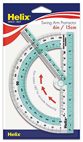 Helix Swing Arm Protractor, 180 Degree, 6 Inch, Assorted Colors (60009)