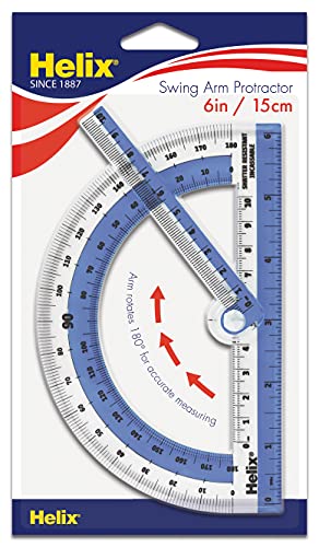 Helix Swing Arm Protractor, 180 Degree, 6 Inch, Assorted Colors (60009)