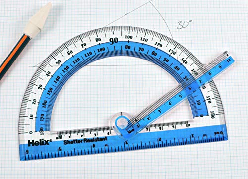 Helix Swing Arm Protractor, 180 Degree, 6 Inch, Assorted Colors (60009)