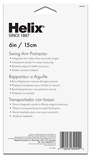 Helix Swing Arm Protractor, 180 Degree, 6 Inch, Assorted Colors (60009)