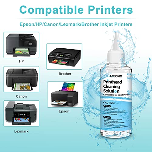 Printhead Cleaning Kit for Epson, Printer Cleaning Kit for HP, Inkjet Printer Head Cleaning Kit for Brother, Printer Cleaner Nozzle Cleaner Solution for Canon, Printers Print Head Cleaning Kit 100mL