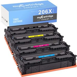 mycartridge suprint 206x toner cartridge with chip compatible toner cartridge replacement for hp 206x 206a w2110a w2110x for laserjet pro m283fdw m255dw m283cdw m282nw printer 206x high yield 4 pack