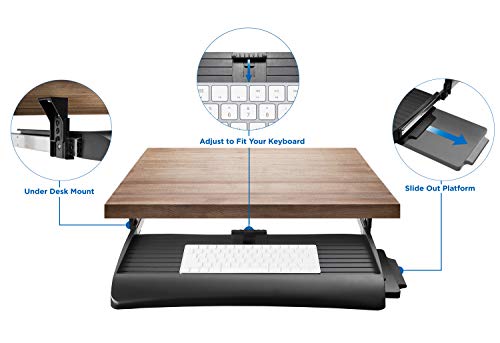 Mount-It! Keyboard Drawer Under Desk with Mouse Platform, Easy-Glide Sliding Under-Counter Computer Keyboard Tray 21 inch Wide