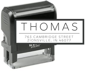stampi custom address stamp – 3 lines customizable text with 15 graphics – self inking rubber or wood handle stamp – wedding address stamp – modern return address stamp – 7/8 x 2 3/8 (thomas)