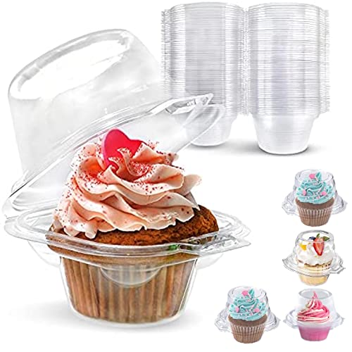 MAQ's 100 Packs Individual Cupcake Containers, Stackable Single Compartment Transparent Cupcake Boxes for Muffins, BPA Free Plastic Disposable Cupcake Carrier with Airtight Lid for Wedding