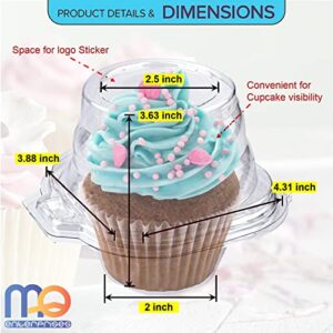 MAQ's 100 Packs Individual Cupcake Containers, Stackable Single Compartment Transparent Cupcake Boxes for Muffins, BPA Free Plastic Disposable Cupcake Carrier with Airtight Lid for Wedding