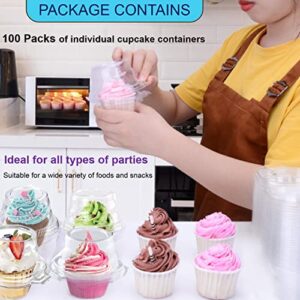 MAQ's 100 Packs Individual Cupcake Containers, Stackable Single Compartment Transparent Cupcake Boxes for Muffins, BPA Free Plastic Disposable Cupcake Carrier with Airtight Lid for Wedding