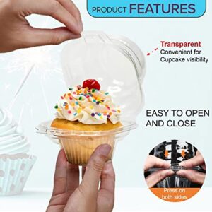 MAQ's 100 Packs Individual Cupcake Containers, Stackable Single Compartment Transparent Cupcake Boxes for Muffins, BPA Free Plastic Disposable Cupcake Carrier with Airtight Lid for Wedding