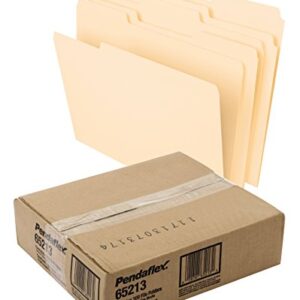 Pendaflex File Folders, Letter Size, 8-1/2" x 11", Classic Manila, 1/3-Cut Tabs in Left, Right, Center Positions, 100 Per Box (65213)