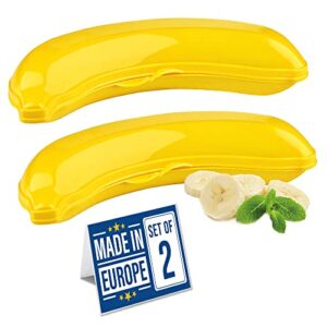 banana keeper bpa-free outdoor travel case, banana protector, cute carrier storage box, yellow 2 pack