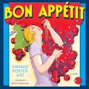 bon appétit 2023 wall calendar — vintage food poster art, 16-month cooking calendar, 12″ x 12″