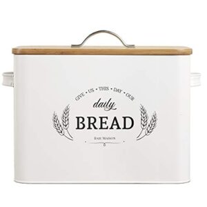 baie maison extra large white farmhouse bread box for kitchen countertop – breadbox holder fits 2+ loaves – bread storage container bin – rustic bread keeper vintage metal kitchen decor for counter