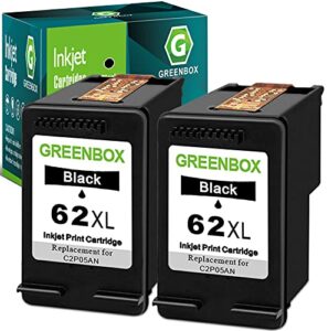 greenbox remanufactured ink cartridge 62 replacement for hp 62xl 62 xl for hp envy 7640 5660 5540 5640 5642 7645 5549 officejet 5740 5741 8040 officejet 200 250 mobile printer (2 black)