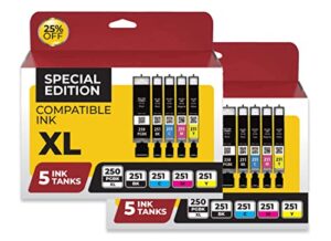 inkjetsclub compatible replacement for canon pgi250 xl & cli251 xl combo pack printer ink cartridges – works great with canon pixma mx922, mg5520, mg7520 and more printers (10 pack canon pgi 250 ink)