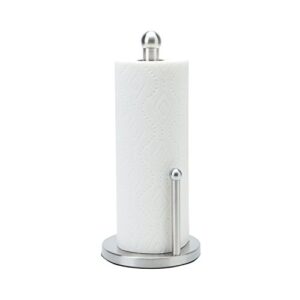 kitchen details holder paper towel holder & dispenser | holds standard size roll | freestanding | counter top | weighted base | stainless steel, 6.1″x 6.1″x 13.1″, satin