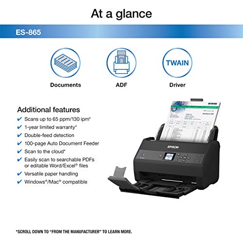 Epson Workforce ES-865 High Speed Color Duplex Document Scanner with Twain Driver