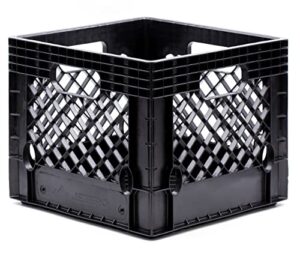 jezero milk crate for household storage: the ultimate storage tote for groceries, garages, kayaking & outdoor, stackable storage | black, plastic, 13″ x 13″ x 11” (mc16-s2)