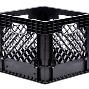 JEZERO Milk Crate for Household Storage: The Ultimate Storage Tote for Groceries, Garages, Kayaking & Outdoor, Stackable Storage | BLACK, Plastic, 13" x 13" x 11” (MC16-S2)