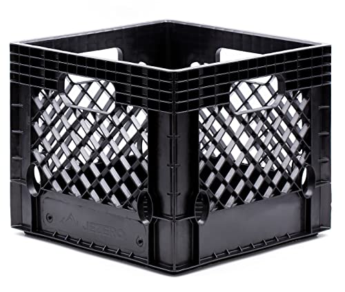 JEZERO Milk Crate for Household Storage: The Ultimate Storage Tote for Groceries, Garages, Kayaking & Outdoor, Stackable Storage | BLACK, Plastic, 13" x 13" x 11” (MC16-S2)